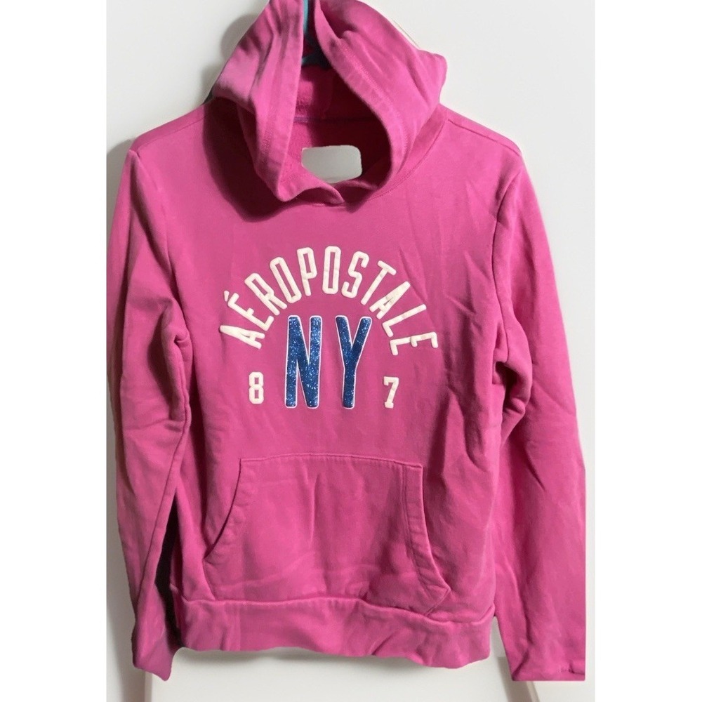 Y2K Aeropostale Hoodie Womens Large pink pullover graphic Logo NY 87 VTG